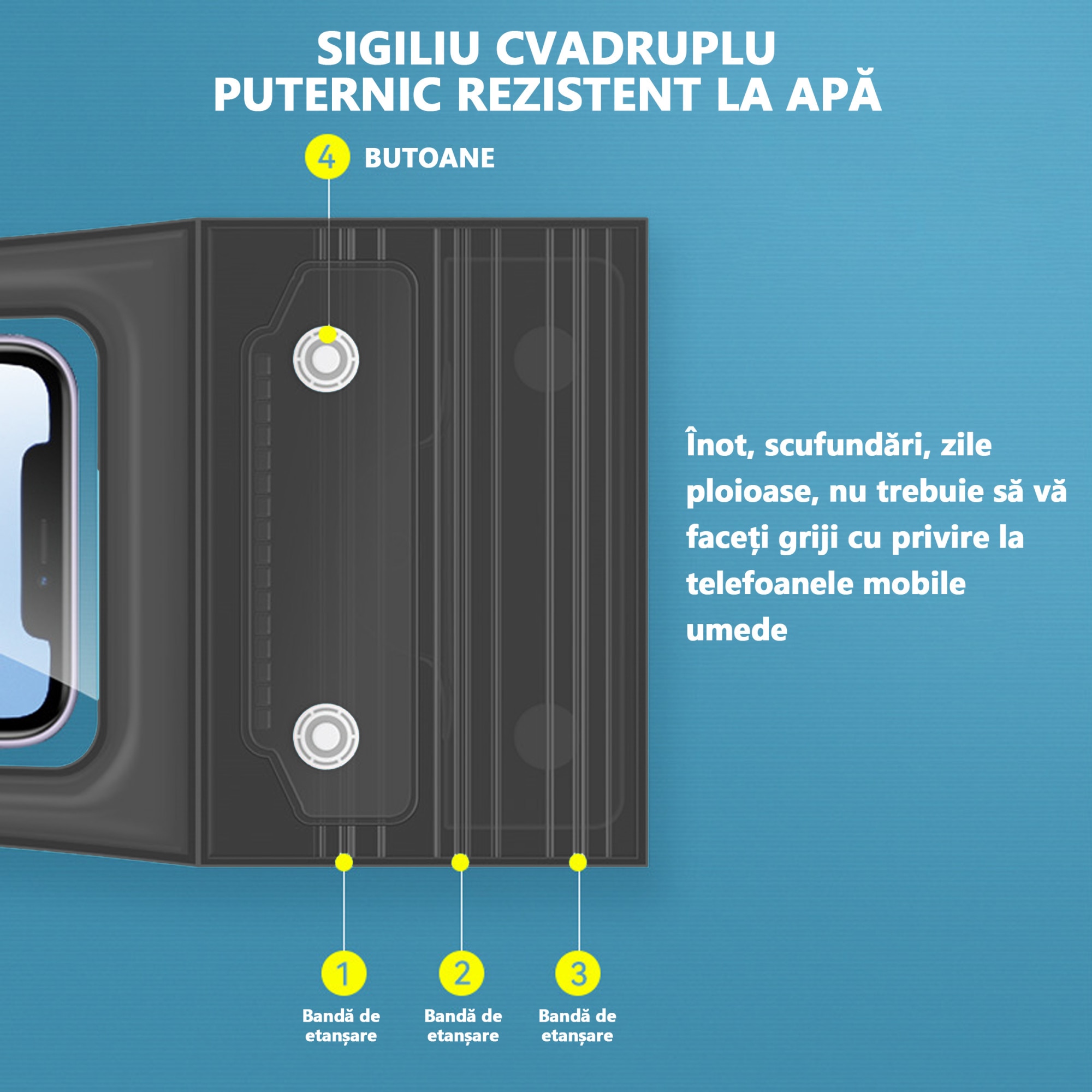 Set 2 Husa pentru Telefon, Silicon, Waterproof impermeabila Snowproof Compatibil cu telefon mobil (Universal), prindere pe brat sau de gat, Negru, Alb