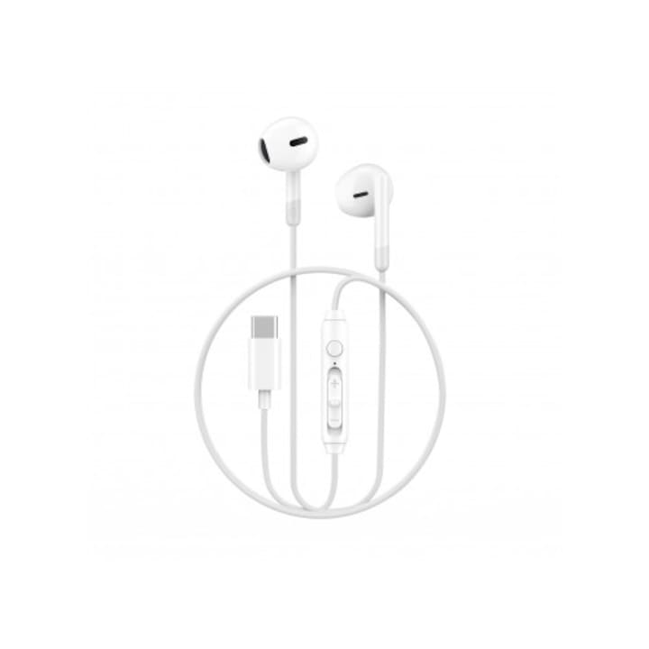 Casti Audio Premium cu fir In-Ear Conector USB Type-c microfon pe fir Alb