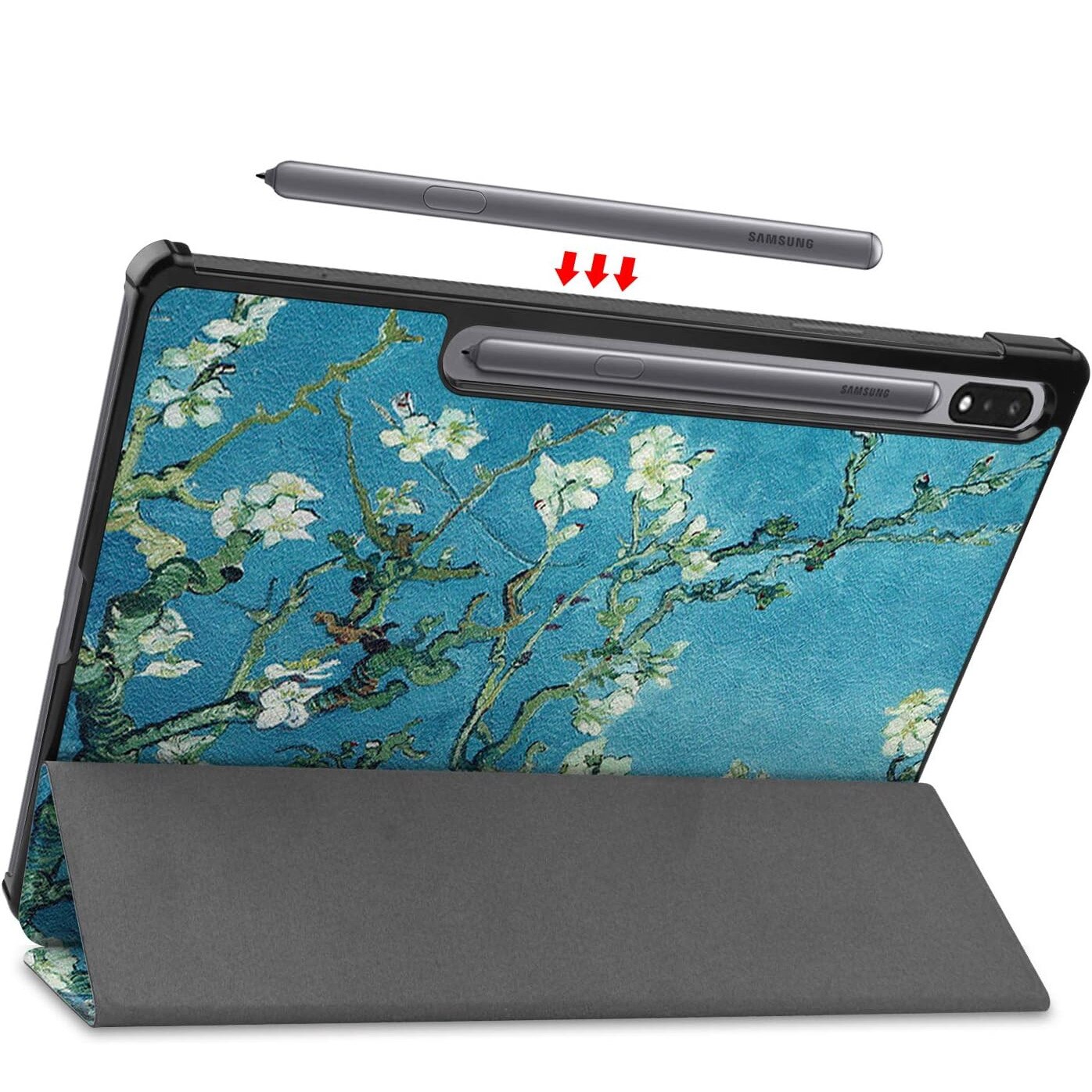 Husa pentru Samsung Galaxy Tab S10 Ultra, S9 Ultra, S8 Ultra, 14.6 inch, Ultra-Light / Slim tip stand, cu functie sleep/wake-up si slot pentru stylus, Smart Cover, model Painted Tree, Sigloo