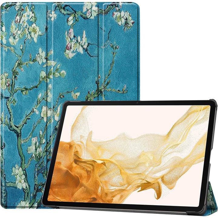 Калъф за Samsung Galaxy Tab S9 Plus / S9 FE+ 12,4 инча тип стойка UltraSlim, функция заспиване/събуждане, Smart Cover, модел Painted Tree, Sigloo