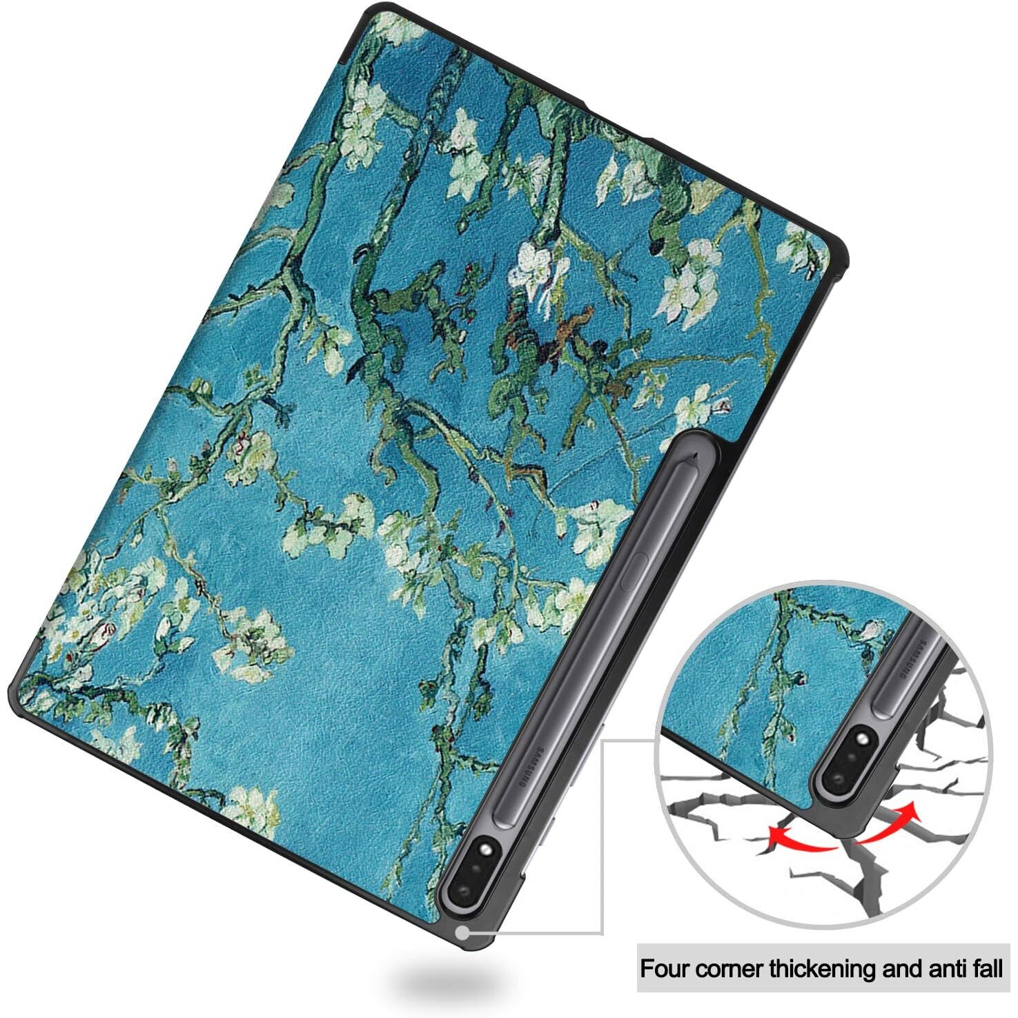 Husa pentru Samsung Galaxy Tab S10 Ultra, S9 Ultra, S8 Ultra, 14.6 inch, Ultra-Light / Slim tip stand, cu functie sleep/wake-up si slot pentru stylus, Smart Cover, model Painted Tree, Sigloo