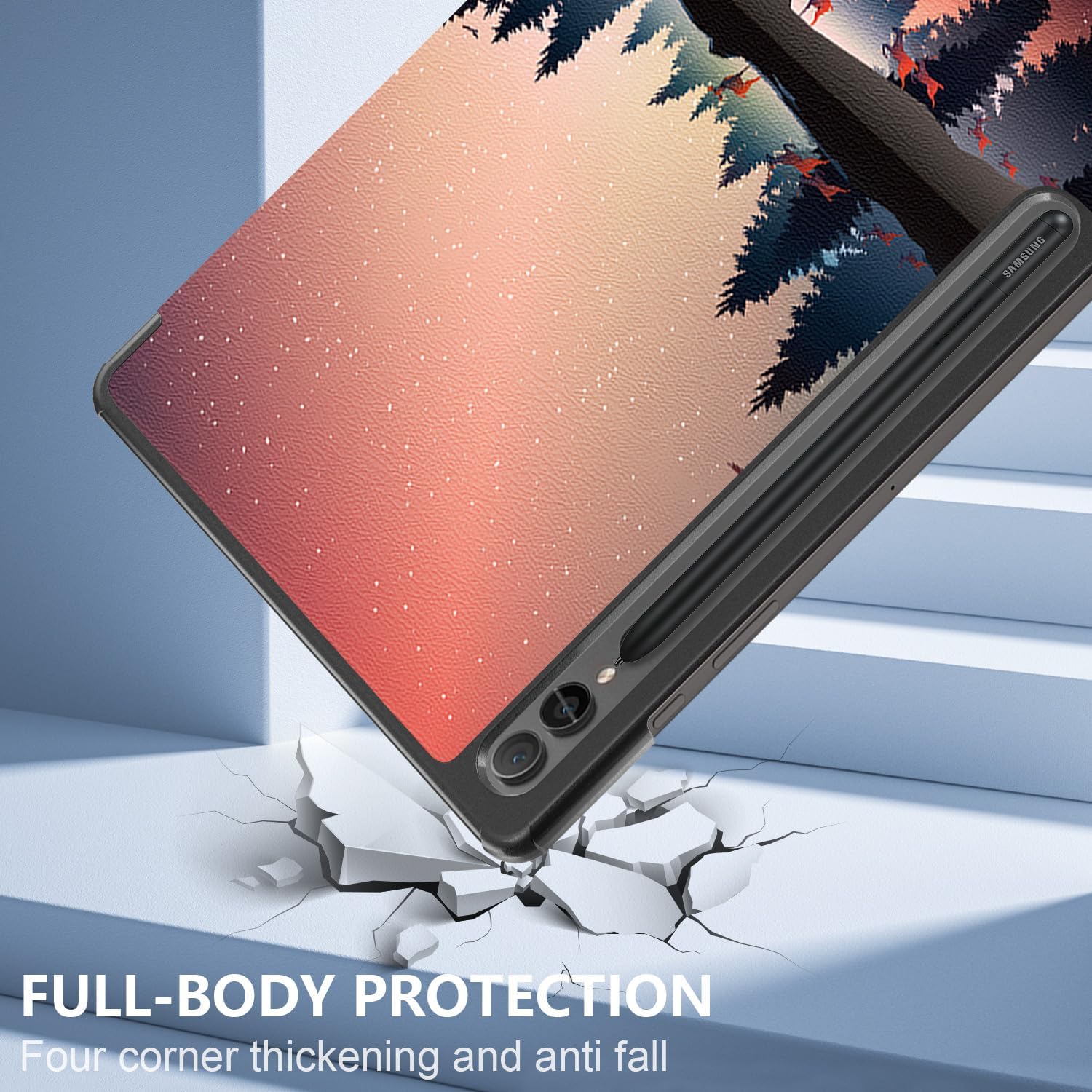 Husa pentru Samsung Galaxy Tab S10 Ultra, S9 Ultra, S8 Ultra, 14.6 inch, Ultra-Light / Slim tip stand, cu functie sleep/wake-up si slot pentru stylus, Smart Cover, model Mirrored in the Lake, Sigloo