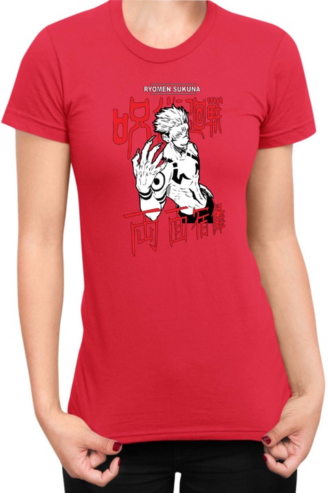 Női póló Japan Manga Anime Comics Animation Tralala Jujutsu Kaisen Ryomen Sukuna, Piros