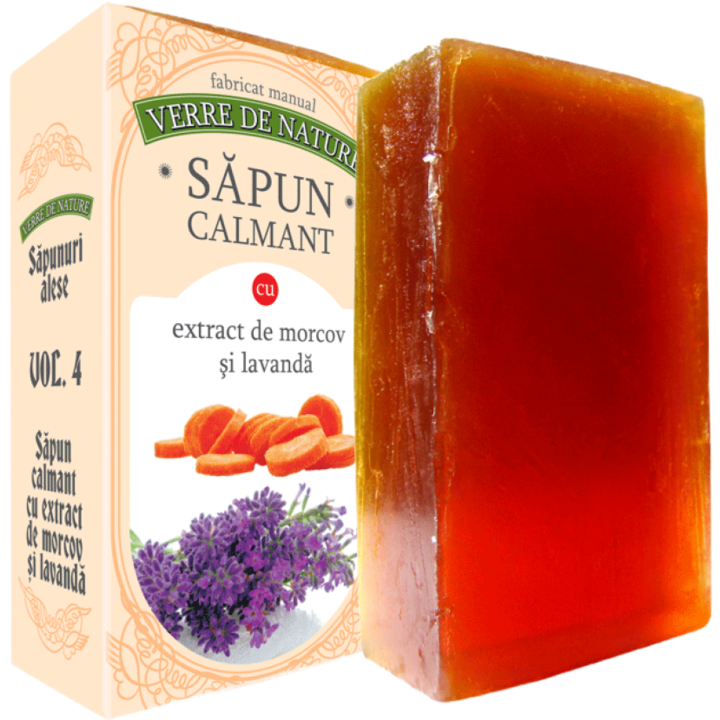 Sapun artizanal "Calmant" cu morcov, miere, provitamina B5 si lavanda, Verre De Nature, 100g, Atelierele Manicos