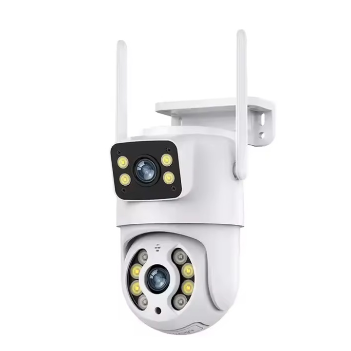 Camera supraveghere dome IP wireless exterior 6 MP 2 lentile comunicare bidirectionala port RJ45 aplicatie ICsee detectie umana