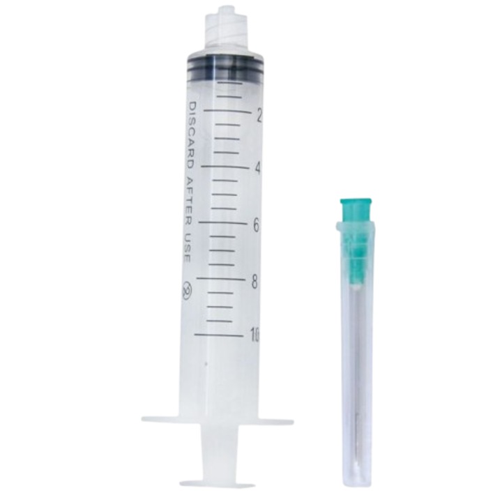 Комплект от 25 броя Спринцовки 10 ml Luer Look със зелена игла 21G и 3 броя, PRIMA