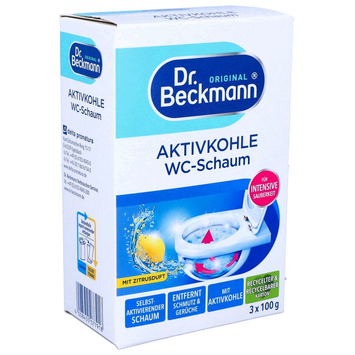 Разтвор за премахване на варовик и отлагания от тоалетна чиния, Dr. Bekcmann, лимон, 3x100g