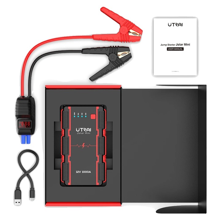 Redresor auto UTRAI 1000A, curent de varf 1000 A, capacitate baterie 12000-18000 mAh, 12V, compact, 600g