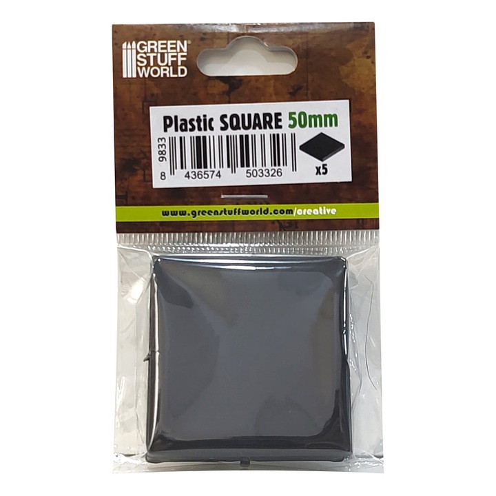 Baza patrata pentru figurine, Green Stuff World, 50mm, negru, 5 piese