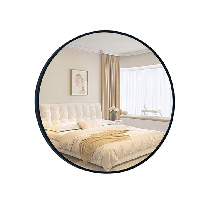 Oglinda baie Round, oglinda de perete, 50 x 50 CM, Negru Mat, Rebiko