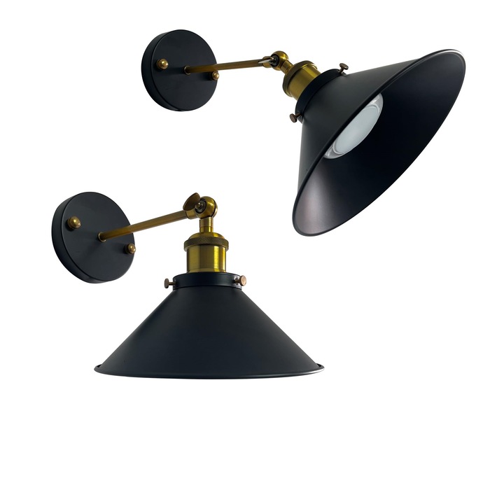 Комплект от 2 аплика, FSLiving, LED, черен/златист цвят, 22x36см