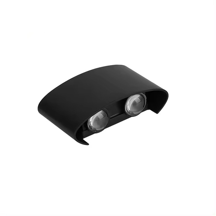 LED стенна лампа, NEXTLY, 4 LED, горна и долна светлина, външно и вътрешно осветление, 4W, 3000K, топла светлина, IP65, алуминий, черен