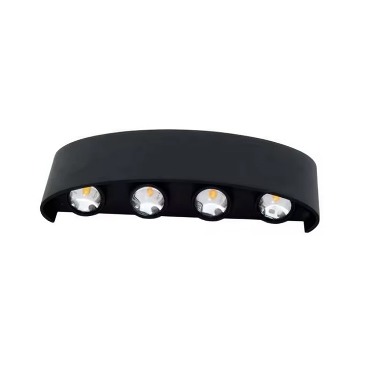 LED стенна лампа, NEXTLY, 8 LED, горна и долна светлина, външно и вътрешно осветление, 8W, 3000K, топла светлина, IP65, алуминий, черен