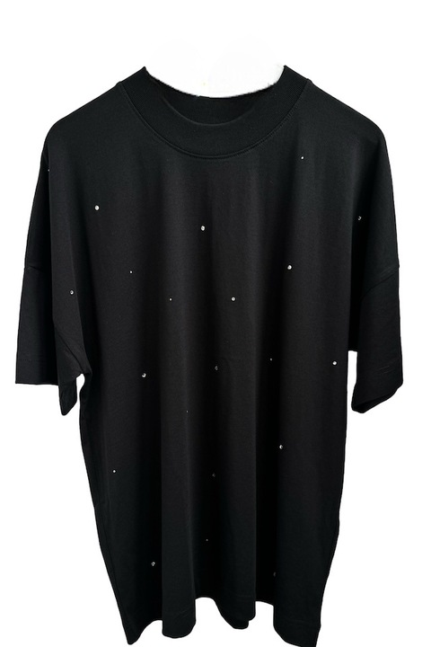 Tricou oversized negru din bumbac organic, cu cristale, size, Negru