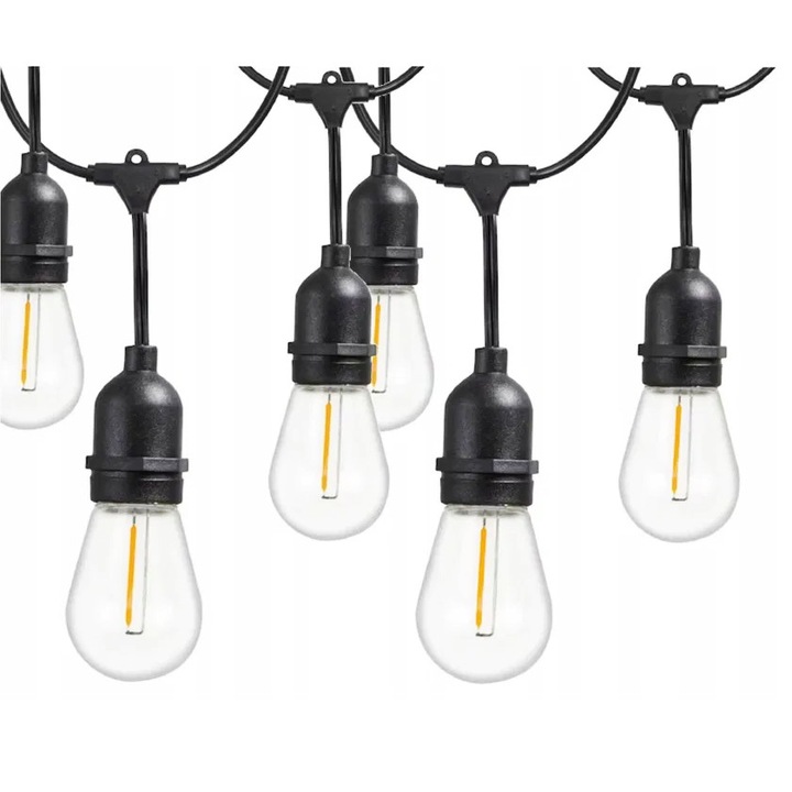 Ghirlanda de gradina, iluminata, lungime 15m, bec LED 30x, cablu negru, rezistenta la intemperii, culoare calda, protectie IP44