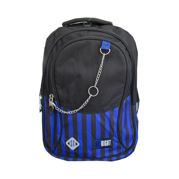 V-VIII osztályos iskolatáska, 4 rekeszes, Majewski, Gama St. Jobb, fekete-kék kollekció 2024, BP-01