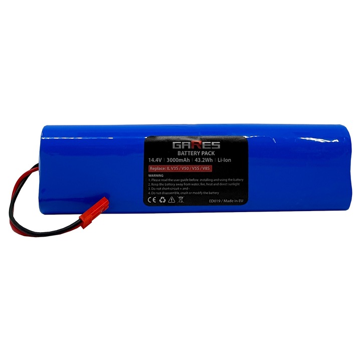 Baterie Gares, 14.4V 3Ah, pentru Ilife V3S V50 V5S V8S V50 V5s Pro V8s X750 18650B4-4S1P-AGX-2 Zaco V3 V40 V5s Pro V5x V3s Pro Silvercrest SSR 3000 A1, albastru
