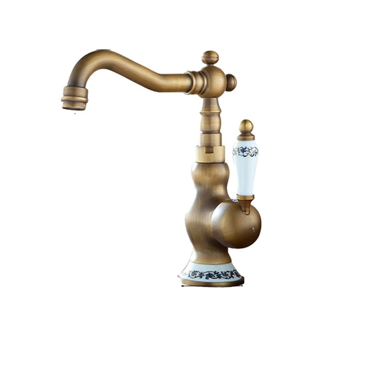 Szaniter csaptelep, munkalapra szerelhető, retro luxus kivitel, 360°-os elforgatás, piros, kerámia fogantyú