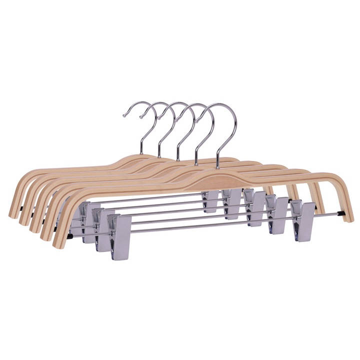 Комплект дървени закачалки с щипки, UniqueUtil, Natural, 100 бр