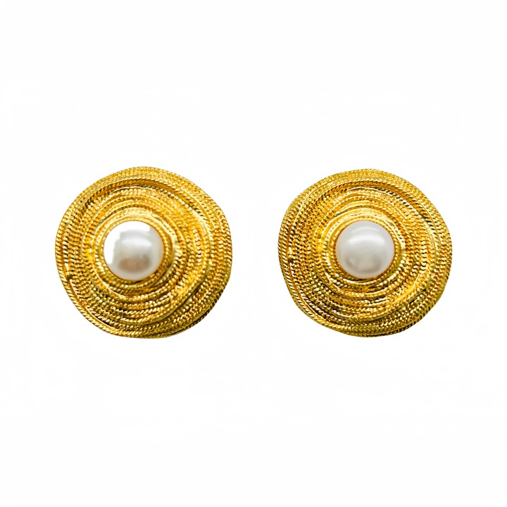 Cercei dama, Cupru/Perle, Auriu/Alb