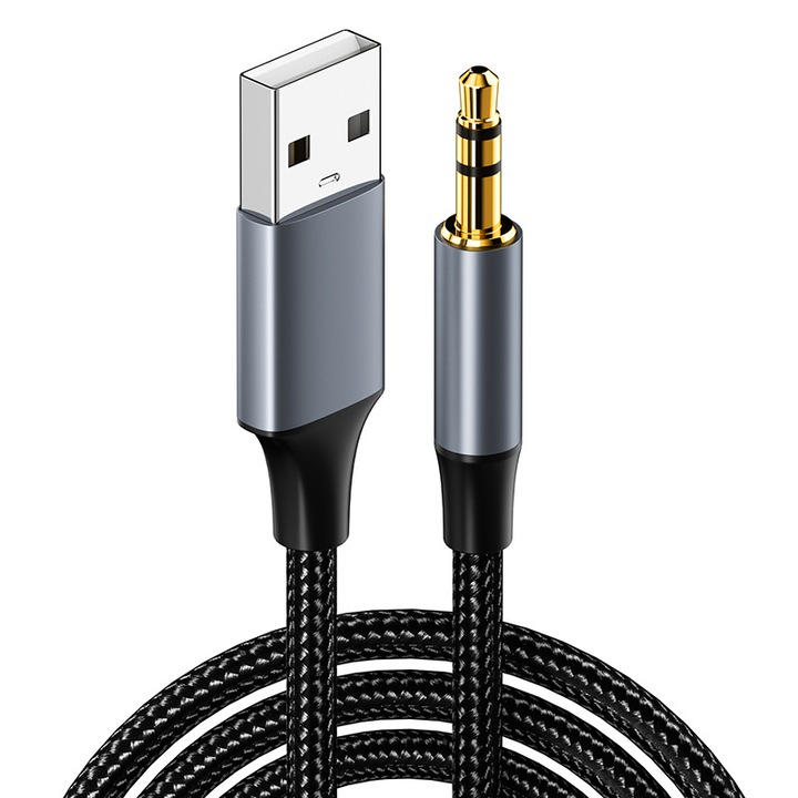 USB към 3.5мм аудио кабел, YWD-FMM, плетен найлон, Plug and Play, 2м