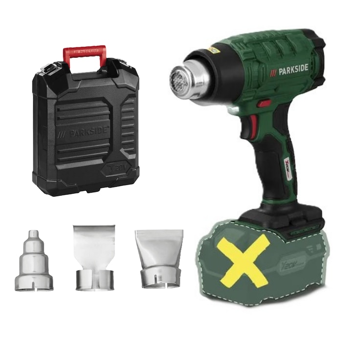 Suflanta de aer cald Parkside PHLGA 20-Li C2, Fara baterie si incarcator, Putere maxima de 330W, 2 trepte de temperatura, max 550°C, Verde