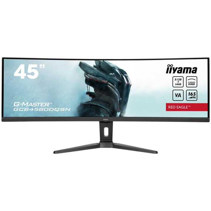 Gaming monitor, LED VA iiyama ívelt G-Master GCB4580DQSN-B1 44.5" Dual QHD, 165Hz, HDMI, Display Port, HUB USB 3x3.2, USB-C DOCK, RJ45, KVM Switch, RED EAGLE™, HAS (130mm), Vesa , Fekete