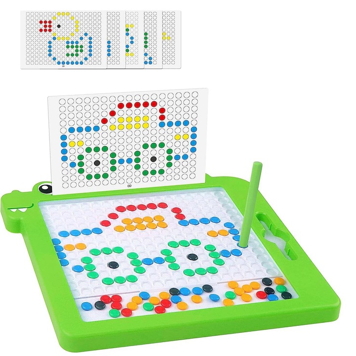 Mozaic magnetic din plastic, cu butoni si creion magnetic, 33 X 31cm, multicolor, 3 ani