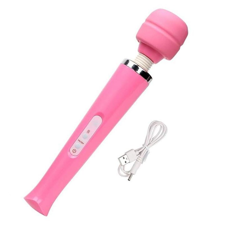 Vibrator Cu Cap Flexibil Pentru Stimulare Clitoris SIKS, Capat De Silicon Moale, 10 moduri de vibratie, Masaj, Rezistent la apa, dimensiuni 32 x 6 cm, RozAlb