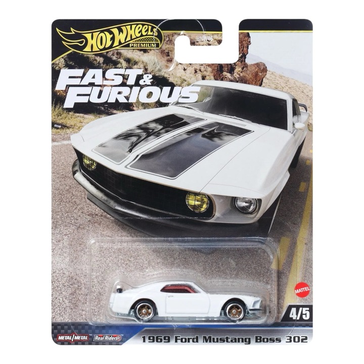 Метална кола Hot Wheels Premium, Ford Mustang Boss 302, HNW46-979F, Бързи и яростни 4/5, 1:64, Бял