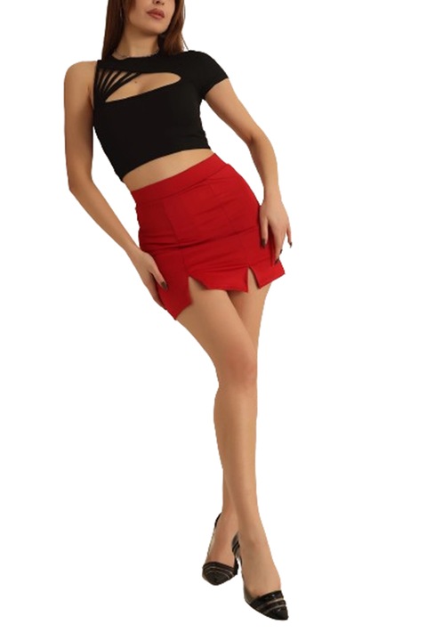 Fusta mini cu crapatura, Rosu