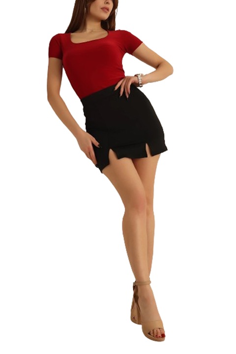 Fusta mini cu crapatura, Negru