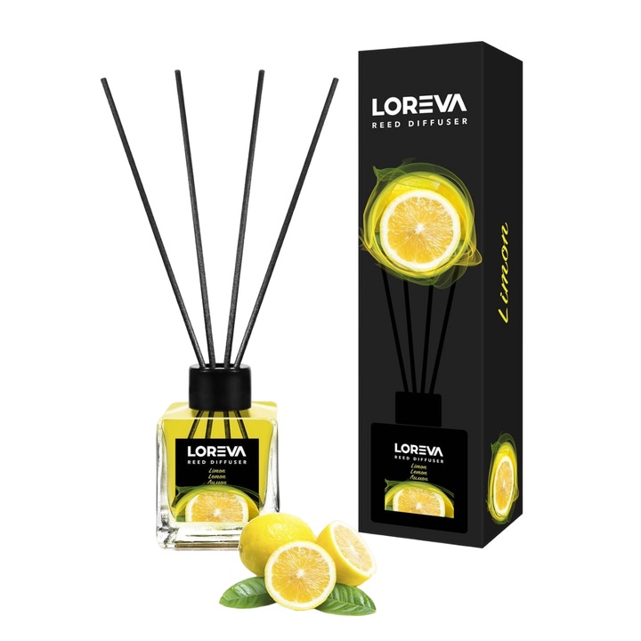 Odorizant de Camera, Loreva, Lemon, cu Betisoare, cu Aroma de Lamaie, 100ml