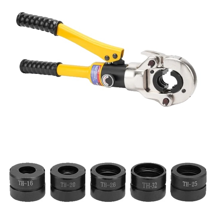 Cleste hidraulic pentru sertizat tevi, compatibil Pex/Otel Inoxidabil/Cupru, TH16/20/25/26/32mm, rosu cu negru, 5.5kg