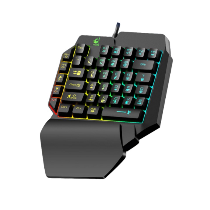 Tastatura pentru jocuri cu o singura mana MRSALES cu fir, iluminare de fundal RGB, portabila, controler ergonomic