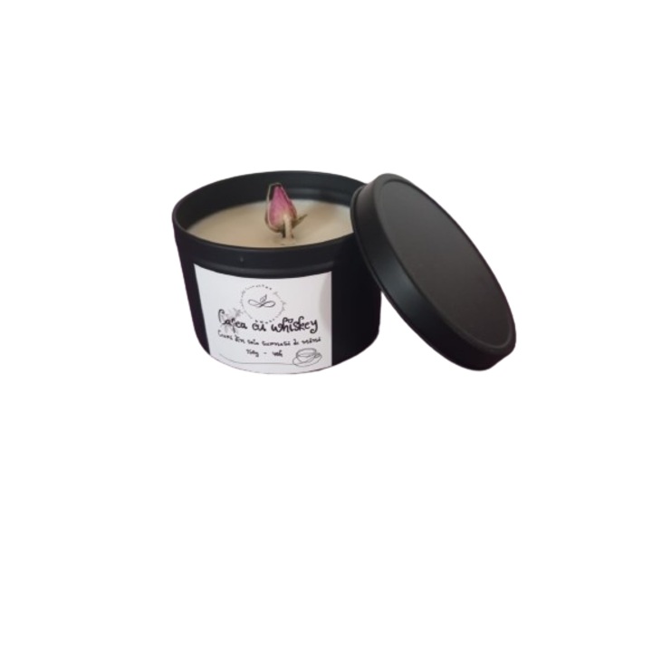 Természetes illatú gyertya, szójaviaszból kávézaccsal és whiskyvel, 250 g, 40 óra égési idő