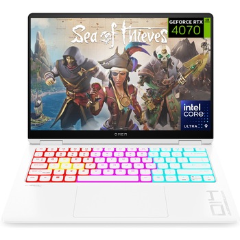 Laptop Gaming HP OMEN Transcend 14-fb0048nn cu procesor Intel Core Ultra 9 185H pana la 5.1GHz, 14'', 2.8K. OLED, 32GB LPDDR5x, 1TB SSD, NVIDIA GeForce RTX 4070 8GB GDDR6, Free DOS, Ceramic White