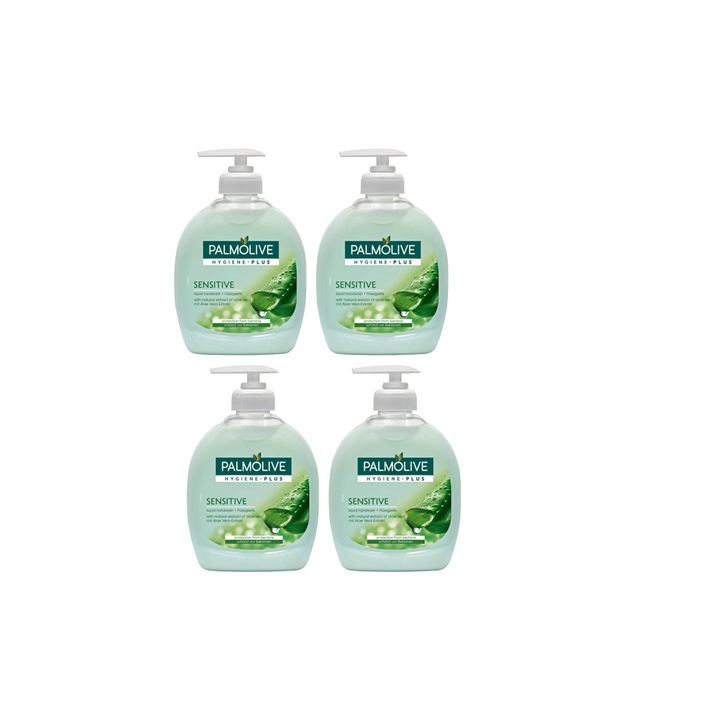 Set 4 X Palmolive Sapun Lichid 300ml Sensitive Aloe Vera, testat dermatologic, prospetime de lunga durata, elimina mirosuri neplacute, delicat pentru scalp, non-toxic, eco-friendly