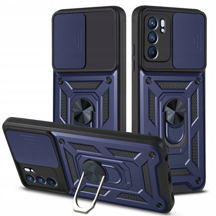 Защитен калъф за телефон UIQ CamShield за Oppo Reno6 5G, модерен дизайн, против надраскване, против пръстови отпечатъци, защита на камерата, пръстен, функция на стойка, син