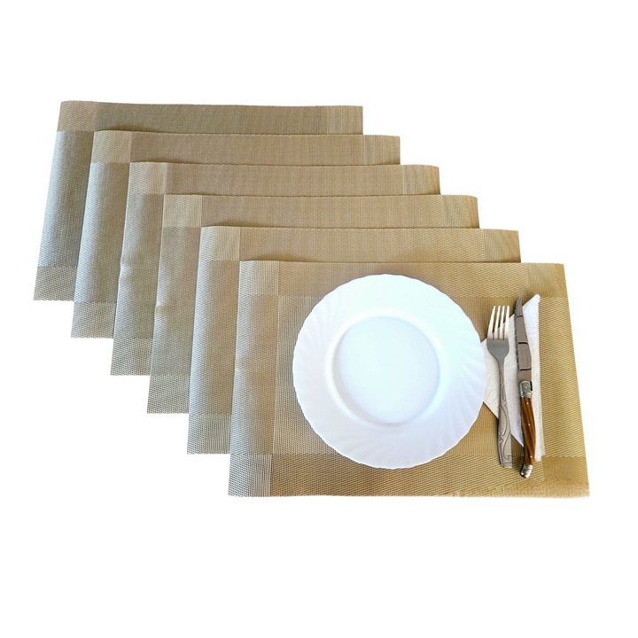 Suport farfurie si protectie masa dreptunghiular 6 bucati 45 x 30 cm Crem