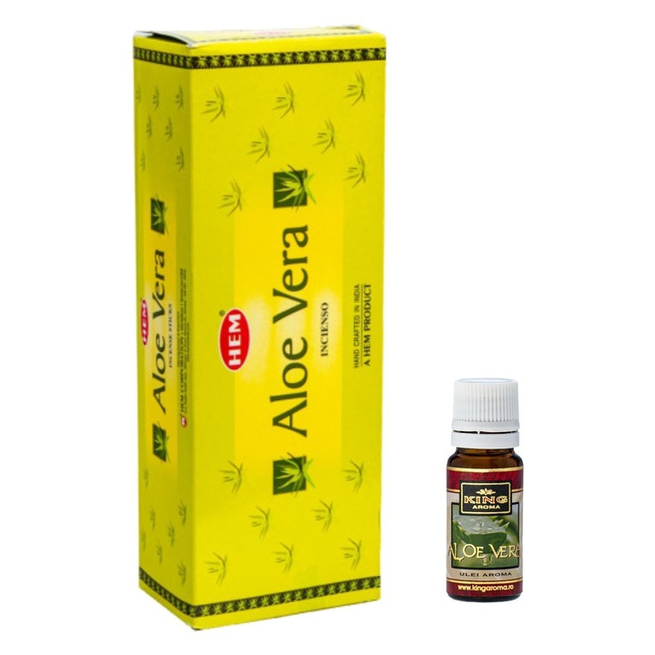 120 db-os illatos rúd csomag HEM Aloe Vera és Kingaroma Aloe Vera aromaterápiás olaj, 10 ml
