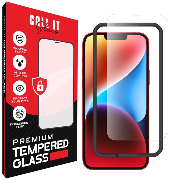 Call It Glass™ védőfólia iPhone 14 Plus készülékhez, prémium típus, rendkívül átlátszó, komplett készlet szerelőkerettel, törésgátló, ütésálló, rugalmas és kemény, teljes kijelző, fekete képernyőzár nélkül – átlátszó üveg