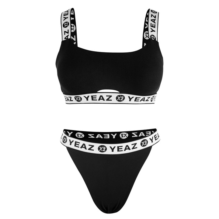 YEAZ, Costum de baie din doua piese cu benzi logo BAGATELLE 28997, Negru