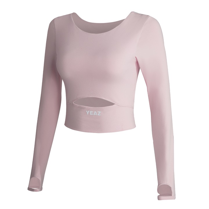 YEAZ, Bluza crop cu decupaj frontal, pentru fitness Revelation, Roz