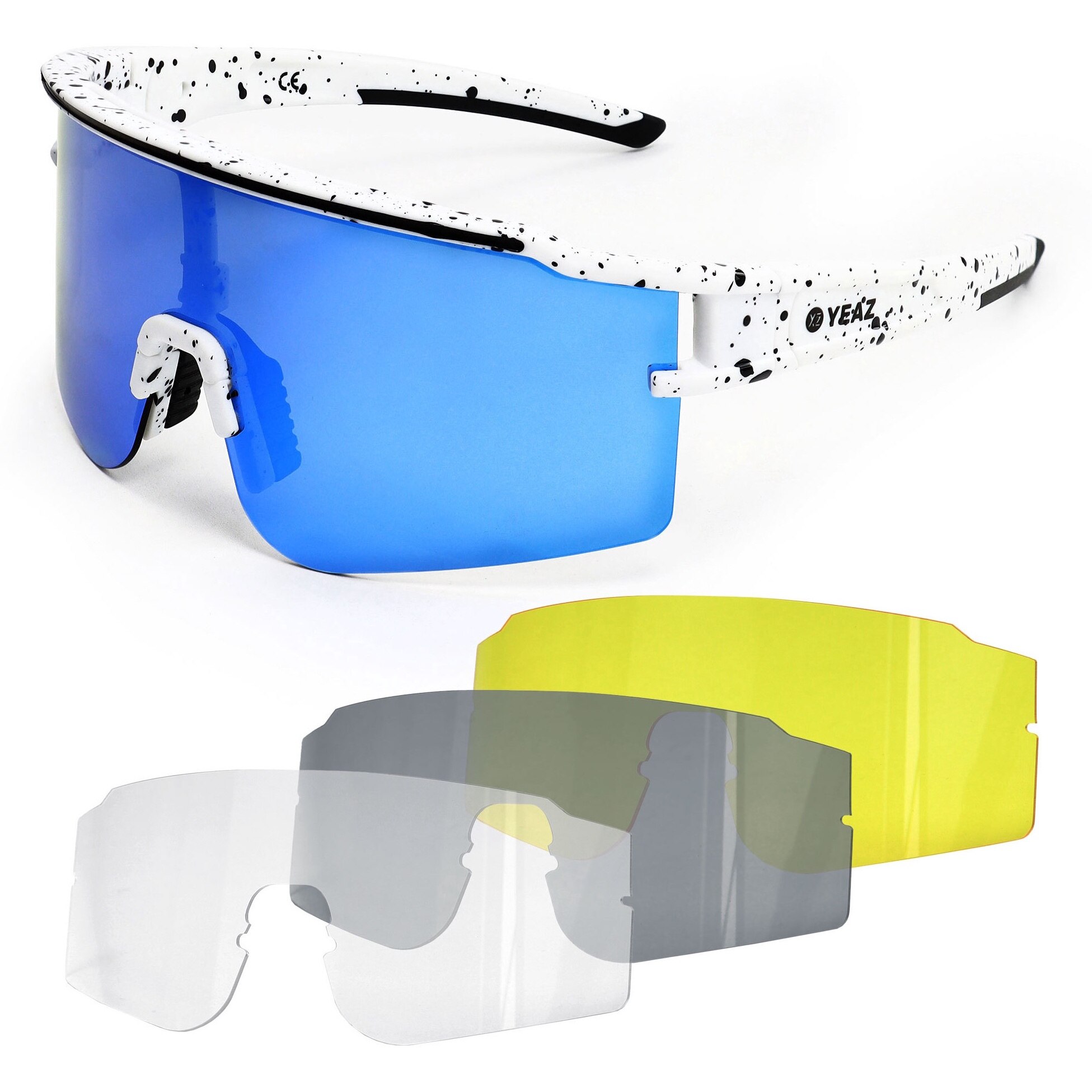 YEAZ, Ochelari de soare unisex cu lentile intersanjabile Sunthrill, Alb, Albastru