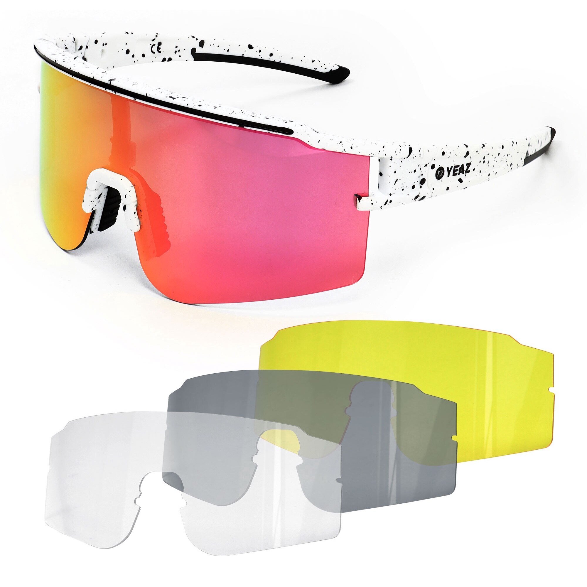 YEAZ, Ochelari de soare unisex cu lentile intersanjabile Sunthrill, Alb, Roz