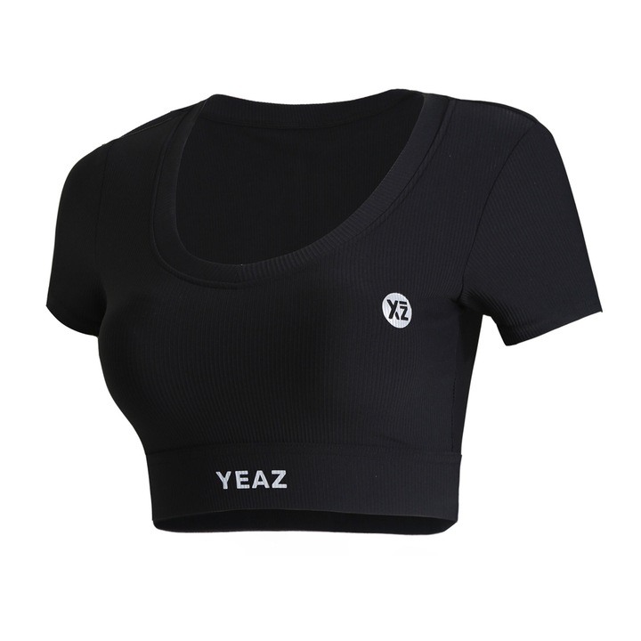 YEAZ, Tricou crop pentru fitness, Negru