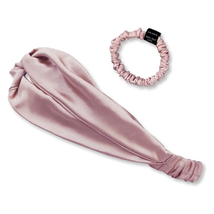 AILORIA, Set de bentita de matase si elastic de par, Roz