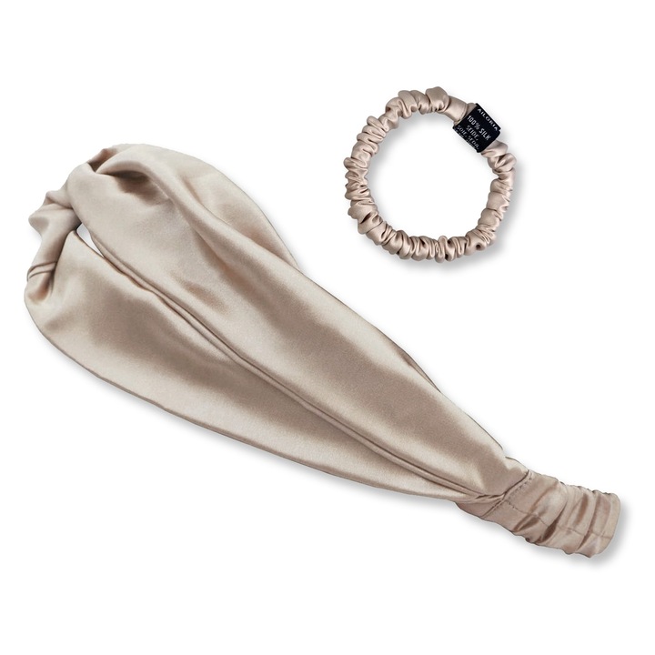 AILORIA, Set de bentita de matase si elastic de par, Bej