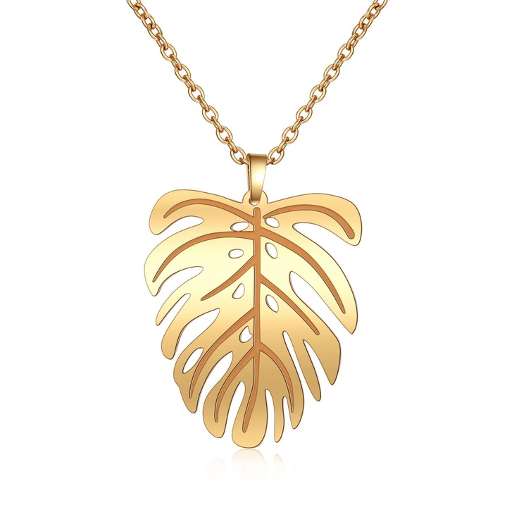 AILORIA, Colier de argint veritabil decorat cu pandantiv in forma de frunza Jungle, Auriu